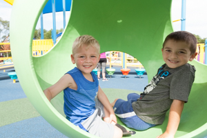 Friends hanging out in playground