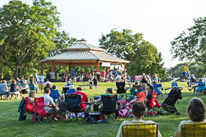 Pavilion full of people at the park