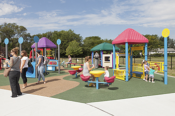 Colorful playground seating area